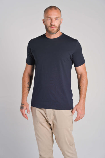 Camiseta Unique Gola Careca Algodão Egípcio com Elastano Azul Noite - Be_cava