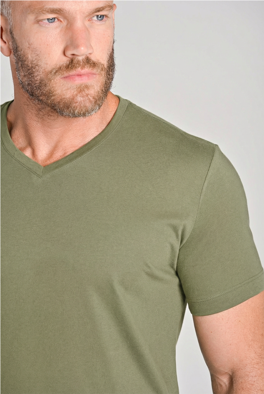Camiseta Original Gola V Algodão Egípcio com Elastano Dusty Green