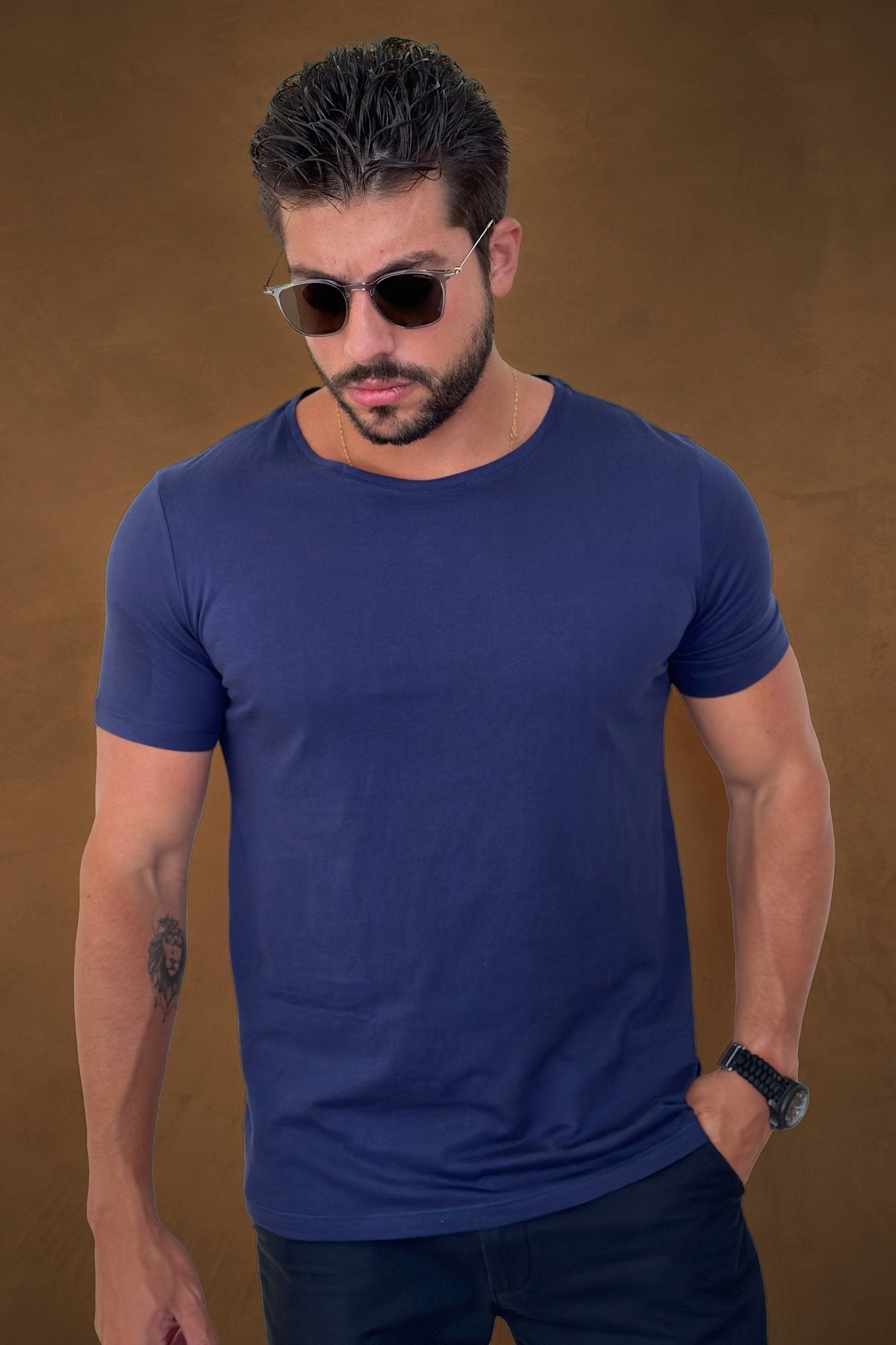 Camiseta Gola Summer Algodão Egípcio com Elastano Azul - Be_cava