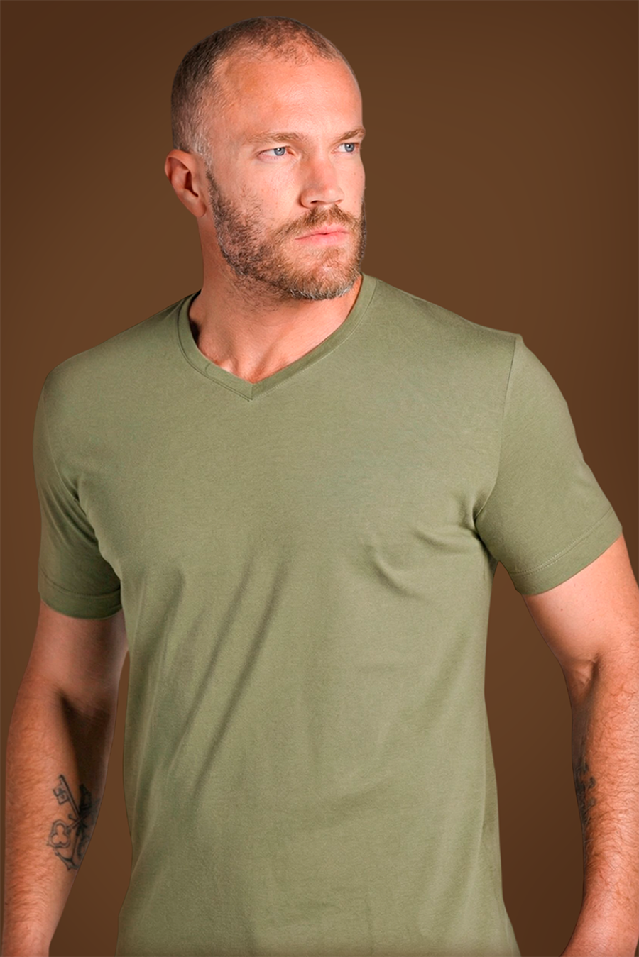Camiseta Original Gola V Algodão Egípcio com Elastano Dusty Green