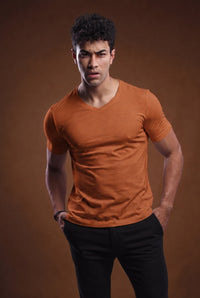Camiseta Original Gola V Algodão Egípcio com Elastano Terracota