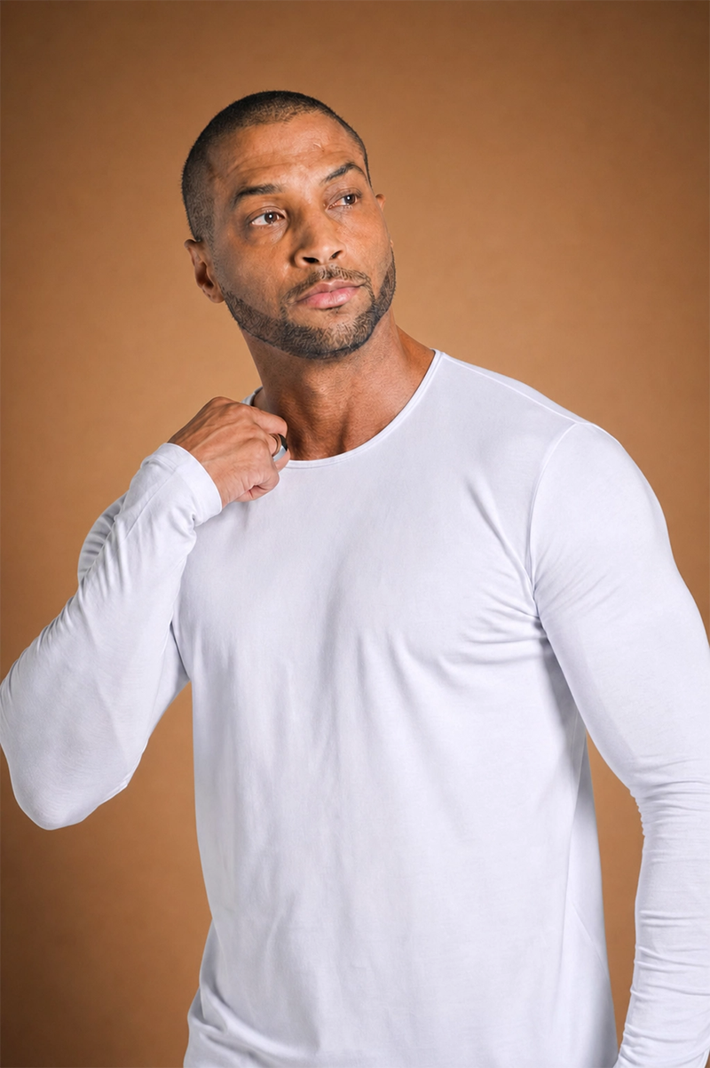 Camiseta Unique Gola Careca Manga Longa Algodão Egípcio com Elastano Branca