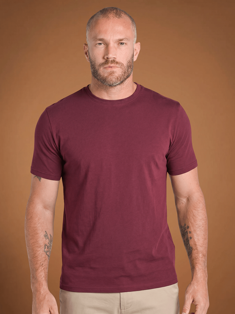 Camiseta Gola Careca Unique Algodão Egípcio com Elastano Bordô - Be_cava
