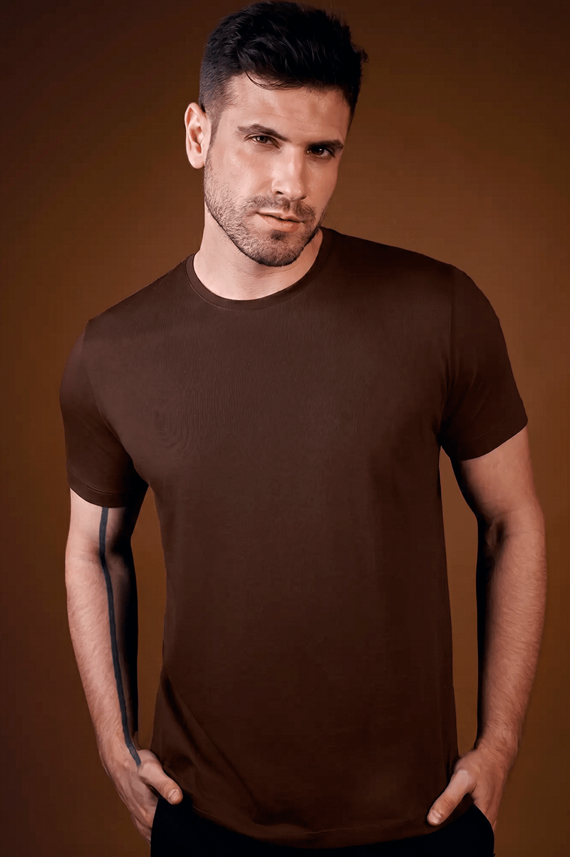 Camiseta Gola Careca Unique Algodão Egípcio com Elastano Coffe - Be_cava