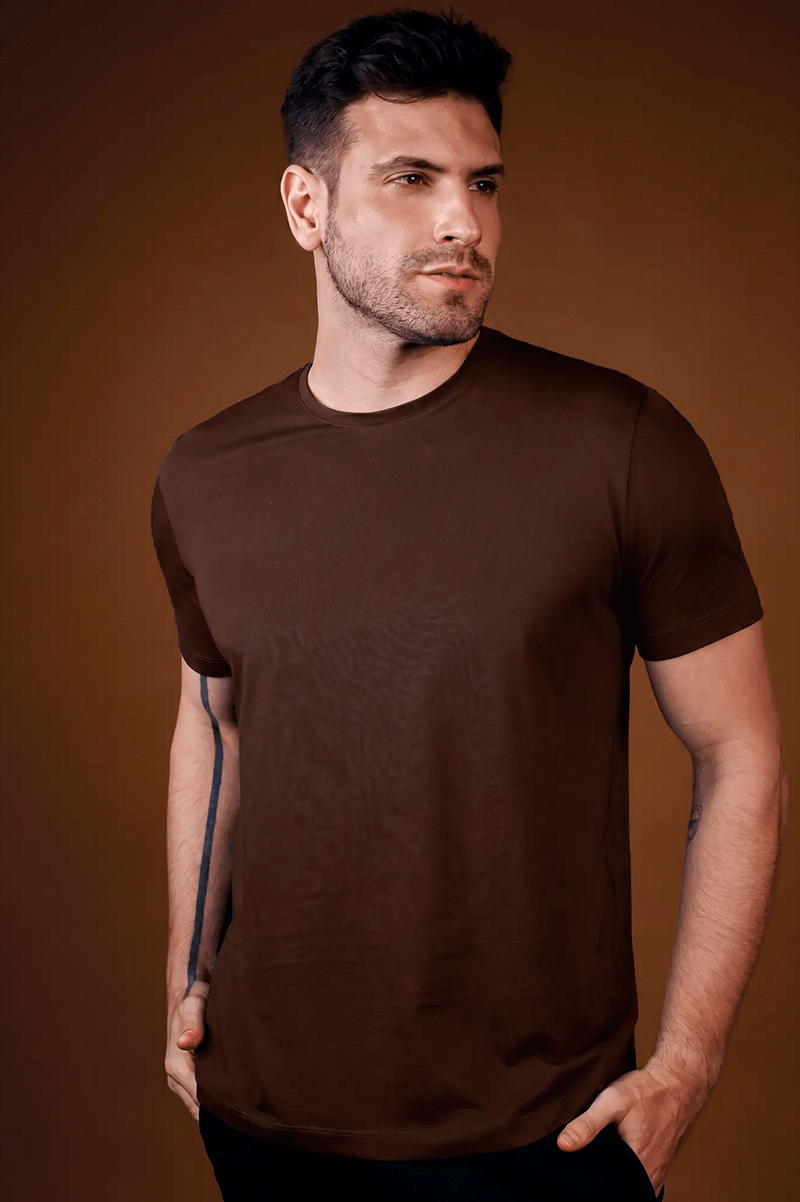 Camiseta Gola Careca Unique Algodão Egípcio com Elastano Coffe - Be_cava