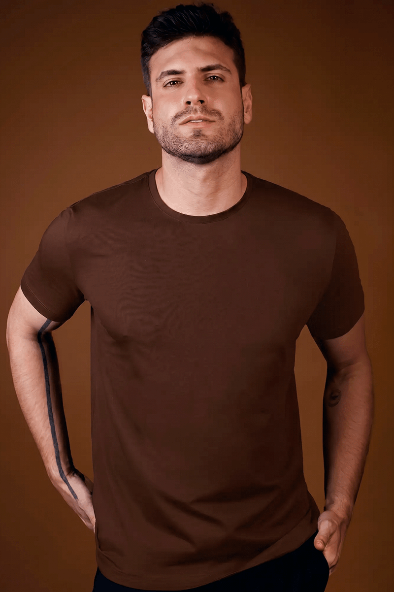 Camiseta Gola Careca Unique Algodão Egípcio com Elastano Coffe - Be_cava