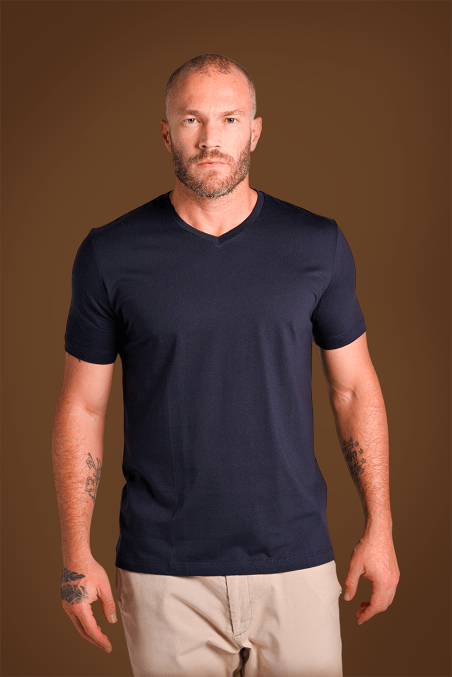 Camiseta Original Gola V Algodão Egípcio com Elastano Azul Noite - Be_cava