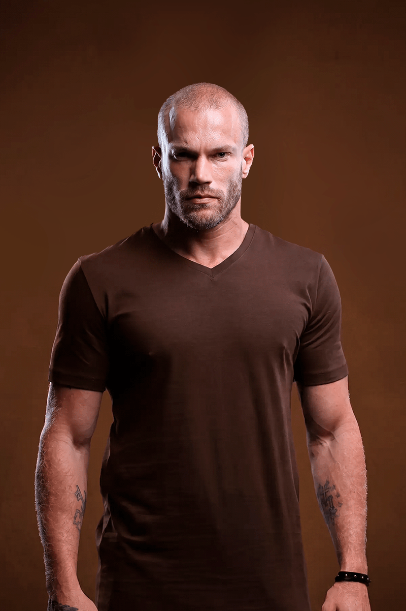 Camiseta Original Gola V Algodão Egípcio com Elastano Coffe - Be_cava