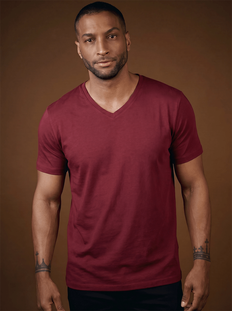 Camiseta Original Gola V Algodão Egípcio com Elastano Marsala - Be_cava