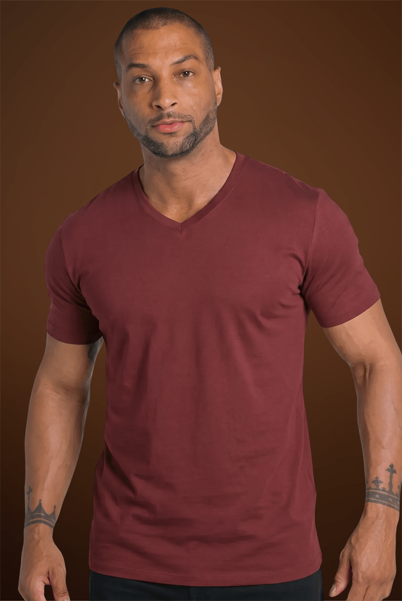 Camiseta Original Gola V Algodão Egípcio com Elastano Mogno - Be_cava