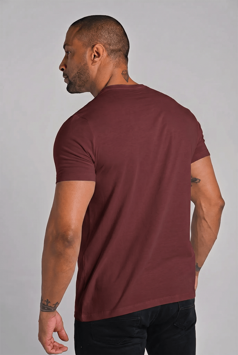 Camiseta Original Gola V Algodão Egípcio com Elastano Mogno - Be_cava