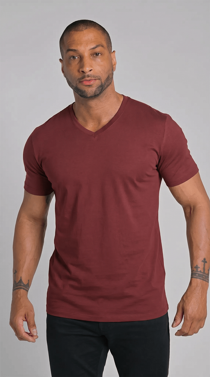 Camiseta Original Gola V Algodão Egípcio com Elastano Mogno - Be_cava