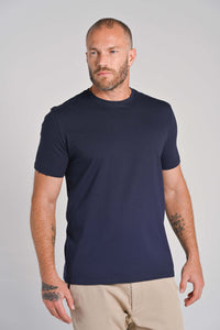 Camiseta Unique Gola Careca Algodão Egípcio com Elastano Azul Noite - Be_cava