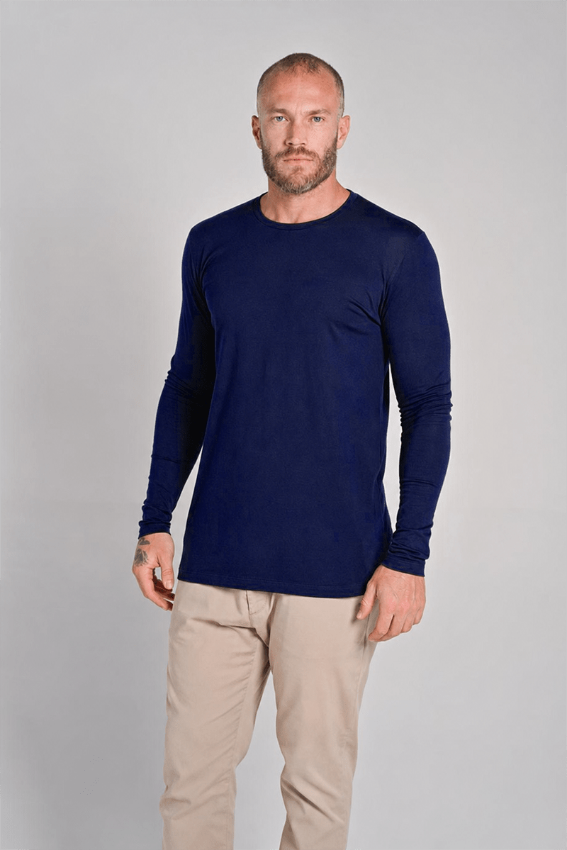 Camiseta Unique Gola Careca Manga Longa Algodão Egípcio com Elastano Azul - Be_cava