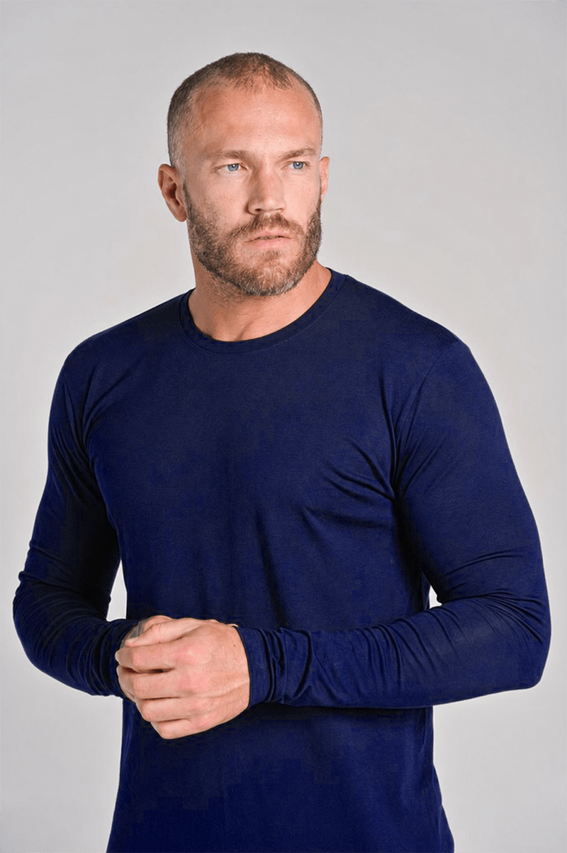 Camiseta Unique Gola Careca Manga Longa Algodão Egípcio com Elastano Azul - Be_cava