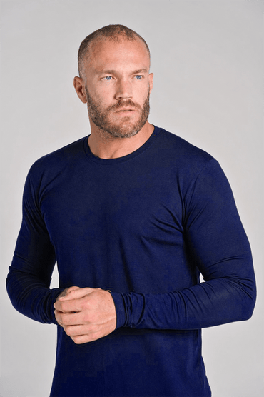 Camiseta Unique Gola Careca Manga Longa Algodão Egípcio com Elastano Azul - Be_cava