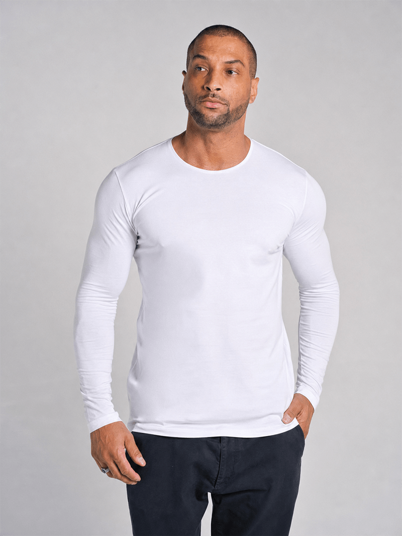 Camiseta Unique Gola Careca Manga Longa Algodão Egípcio com Elastano Branca - Be_cava