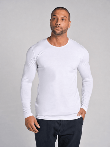 Camiseta Unique Gola Careca Manga Longa Algodão Egípcio com Elastano Branca - Be_cava