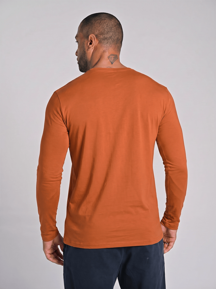 Camiseta Unique Gola Careca Manga Longa Algodão Egípcio com Elastano Terracota - Be_cava