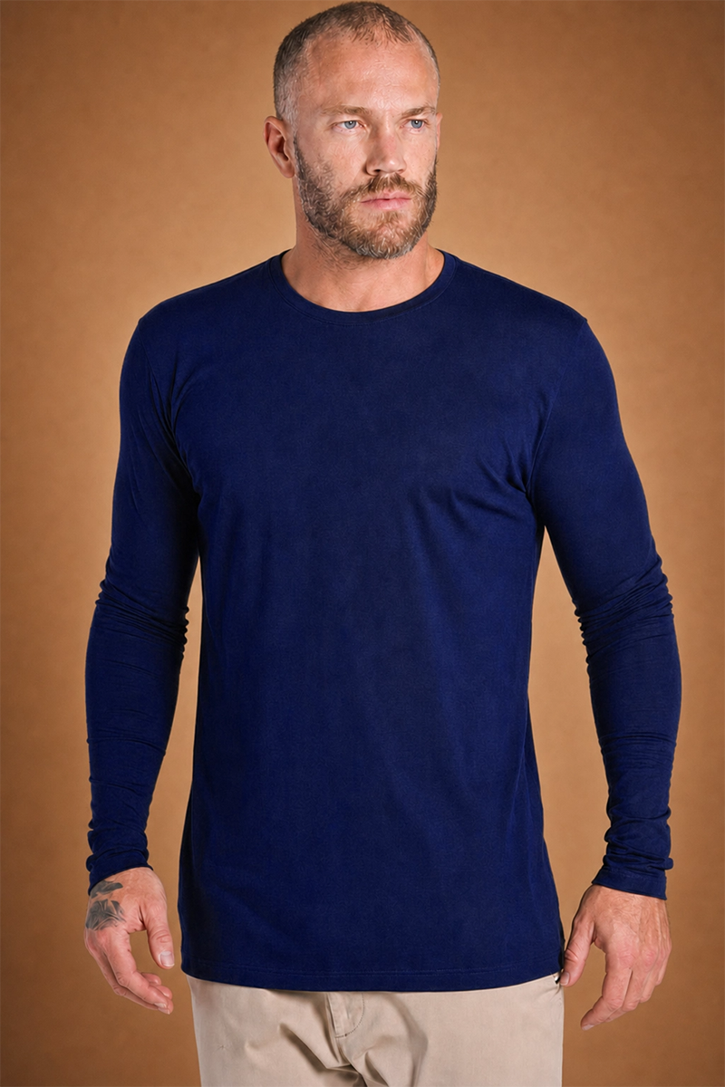 Camiseta Unique Gola Careca Manga Longa Algodão Egípcio com Elastano Azul